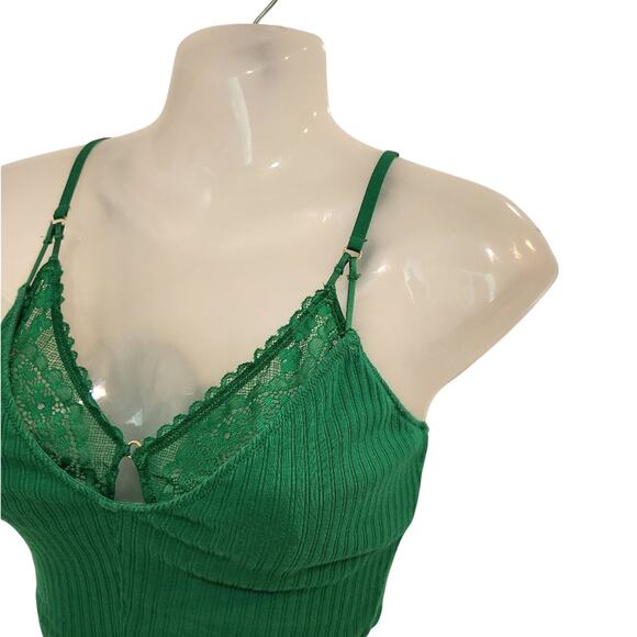 Aerie Ribbed Lace Bra Top Green Alpine Layered Strappy Textured Size Small - Picture 2 of 10